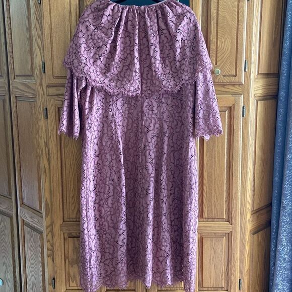 Dainty Jewells Antebellum Dark Mauve Modest Lace Slimming Sheath Midi Dress - Picture 5 of 13